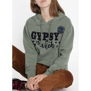 Leon & Harper Velvet Screen-Printed Hoodie Sweatshirt Top Oversized S NEW 210589